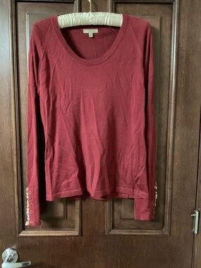Burberry Long-Sleeve Scoop Neck Top in Deep Red
